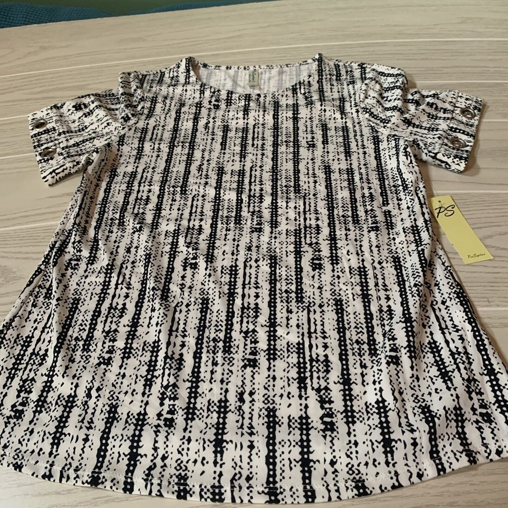 Per Seption Concept Womens Small Short Sleeved Shirt White And Black